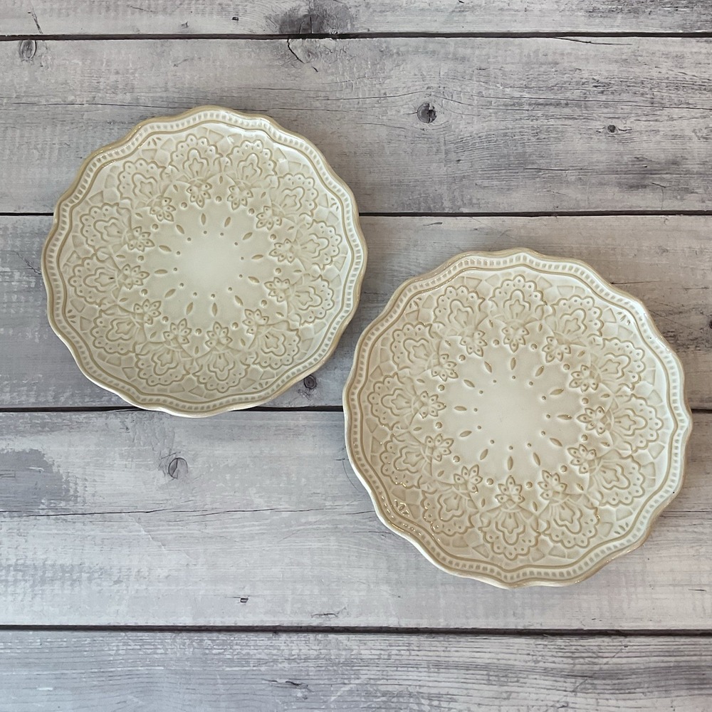 Pioneer Woman Farmhouse Lace Linen Salad Dessert Plates Set Of 2